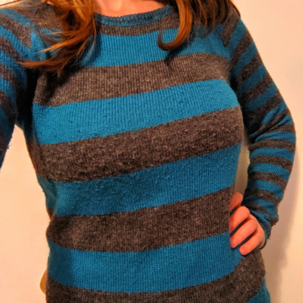 Blue and Gray Striped Sweater
